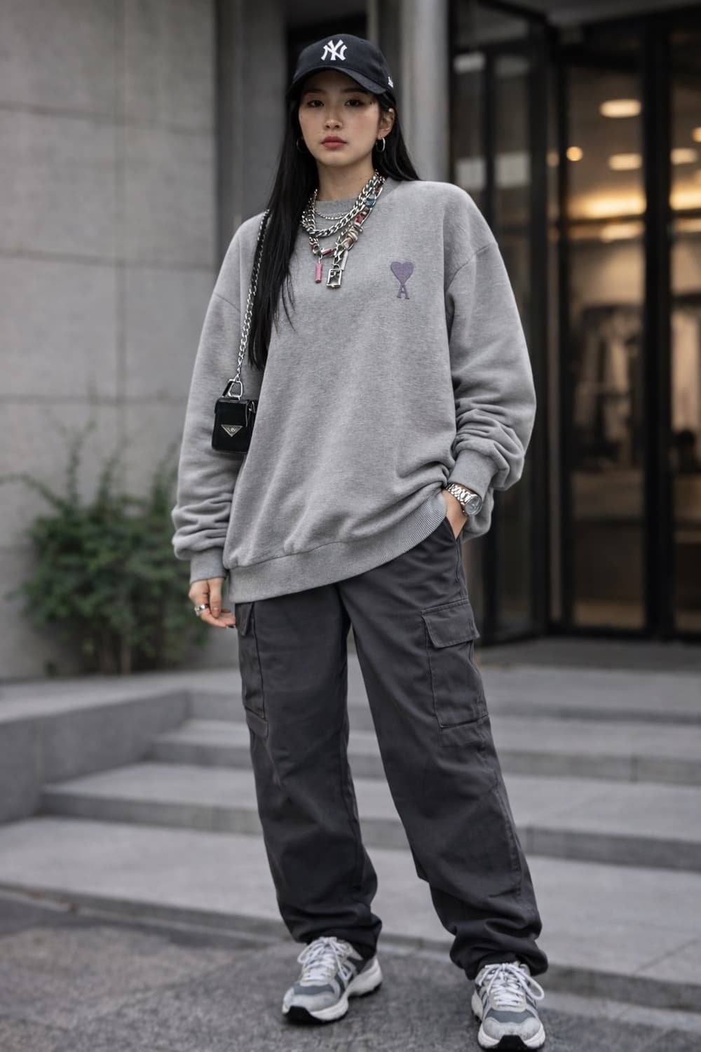 AMI 아미 하트 로고 스티치 오버핏 스웻셔츠 상품이미지1