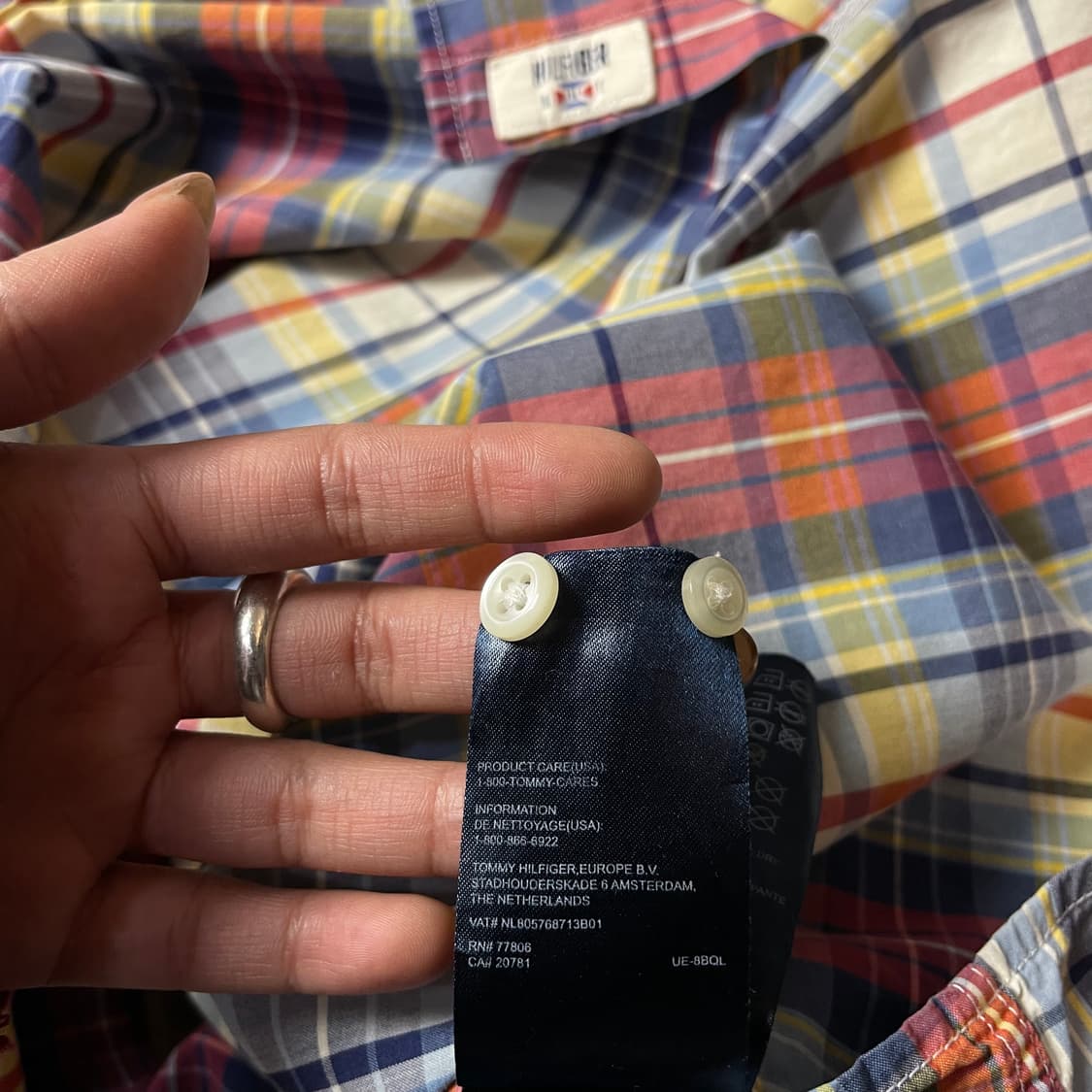 타미힐피거 빈티지 레드 옐로우 블루 체크 긴팔 셔츠 슬림핏 L 상품이미지8