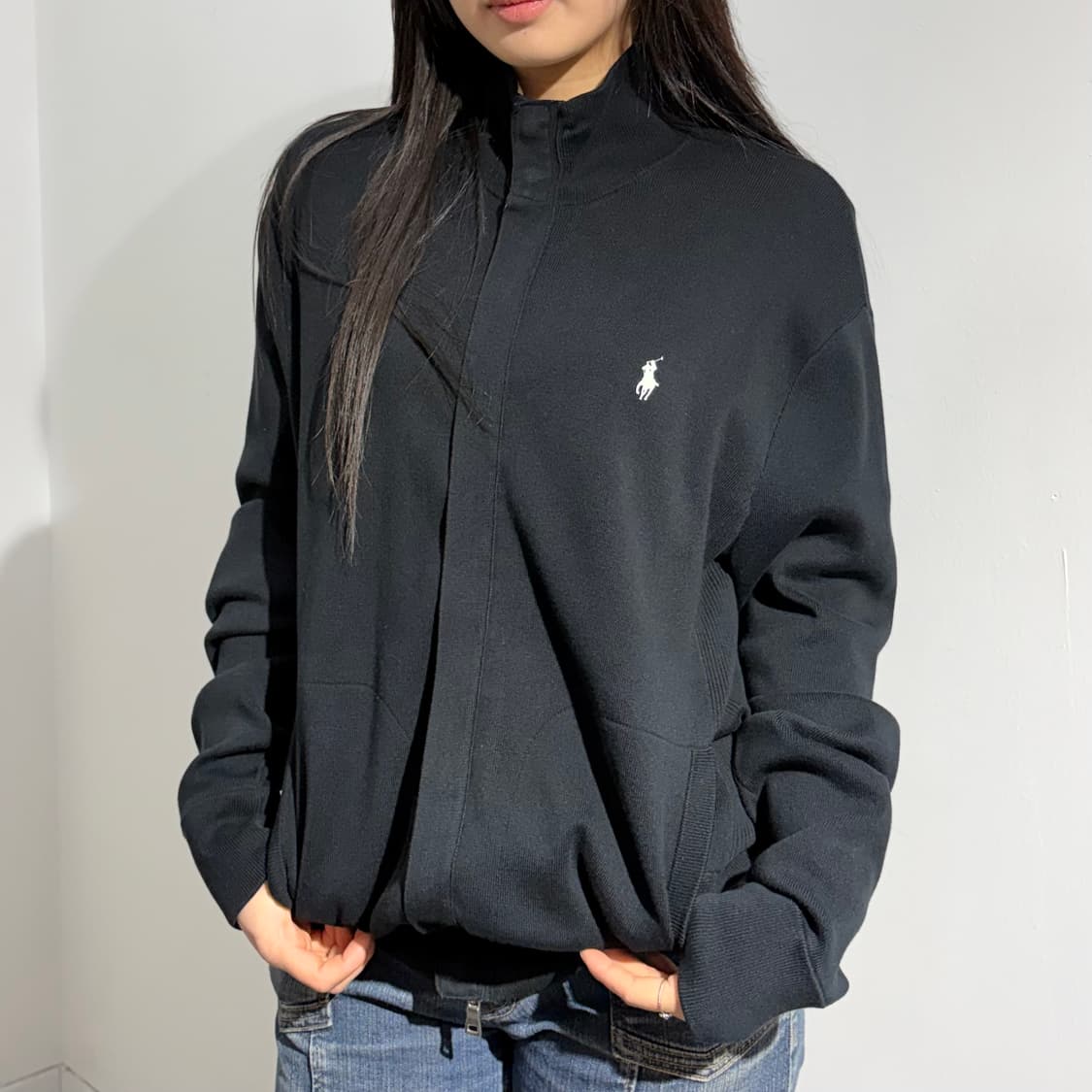 폴로 검정 블랙 니트 집업 자켓 상품이미지1