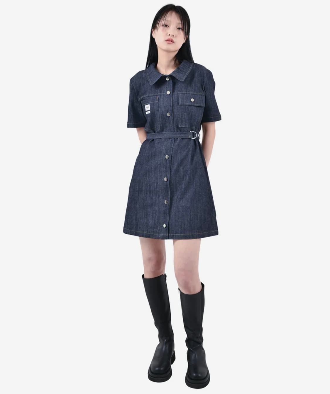 카타르시스 데일리 데님 미니 원피스 진청 반팔 S 상품이미지2