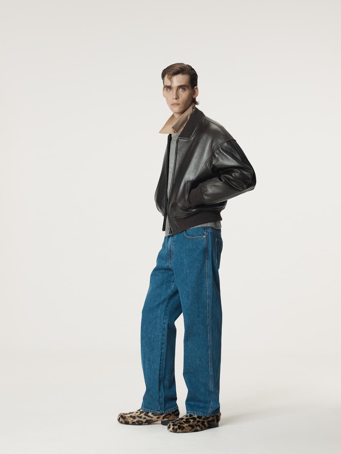 [L] 렉토 빈티지 이펙트 레더 가죽 봄버 블루종 자켓 상품이미지6