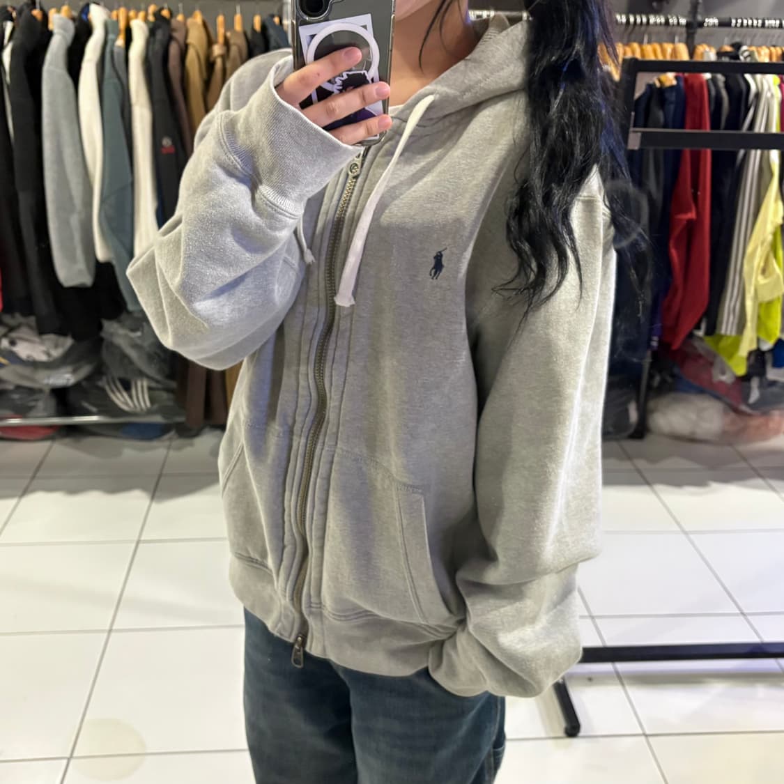 폴로 랄프로렌 투웨이 와플 그레이 후드집업 상품이미지1