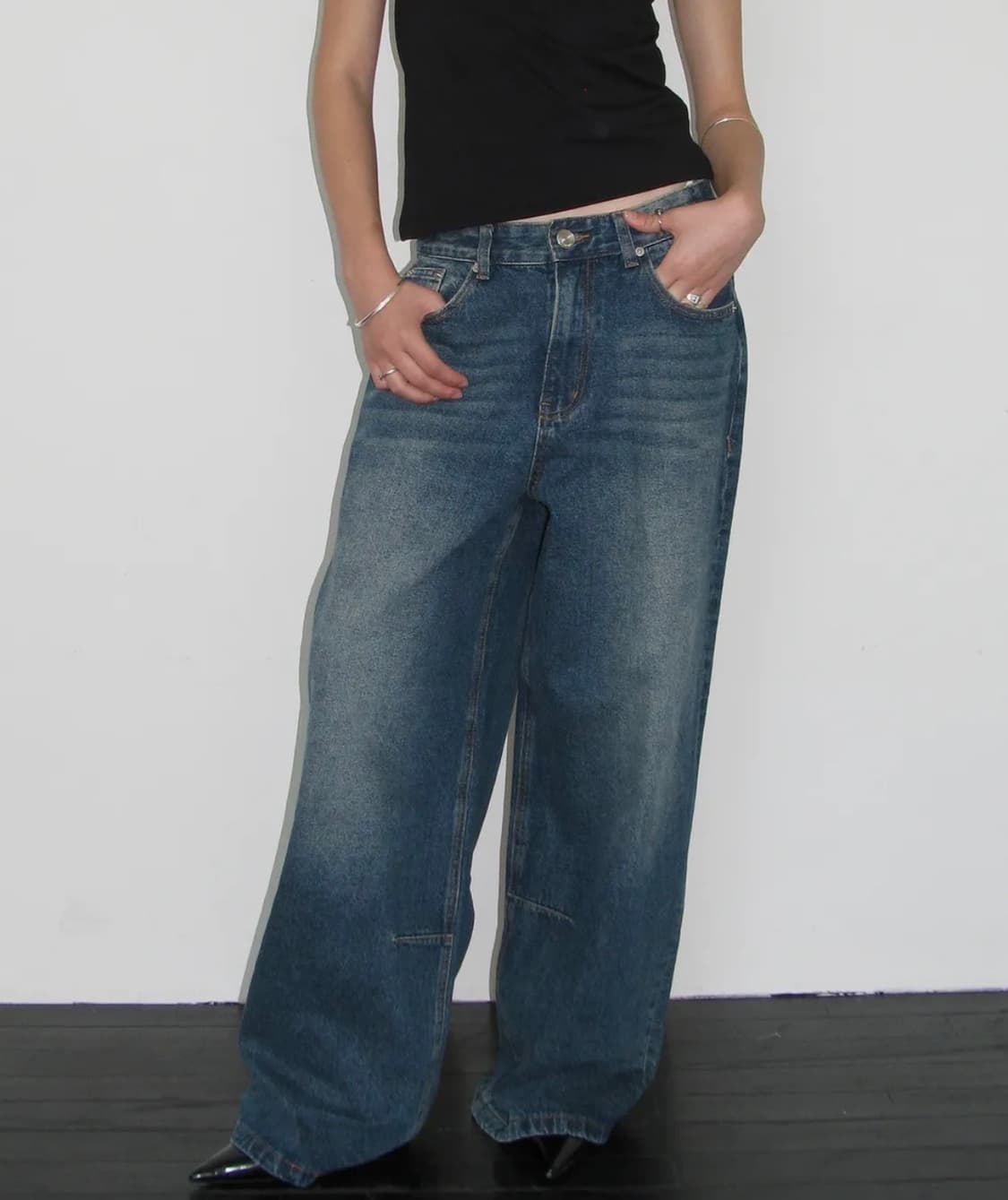 밀로 우먼 빈티지 와이드 데님 팬츠 워시드 블루 S 상품이미지1