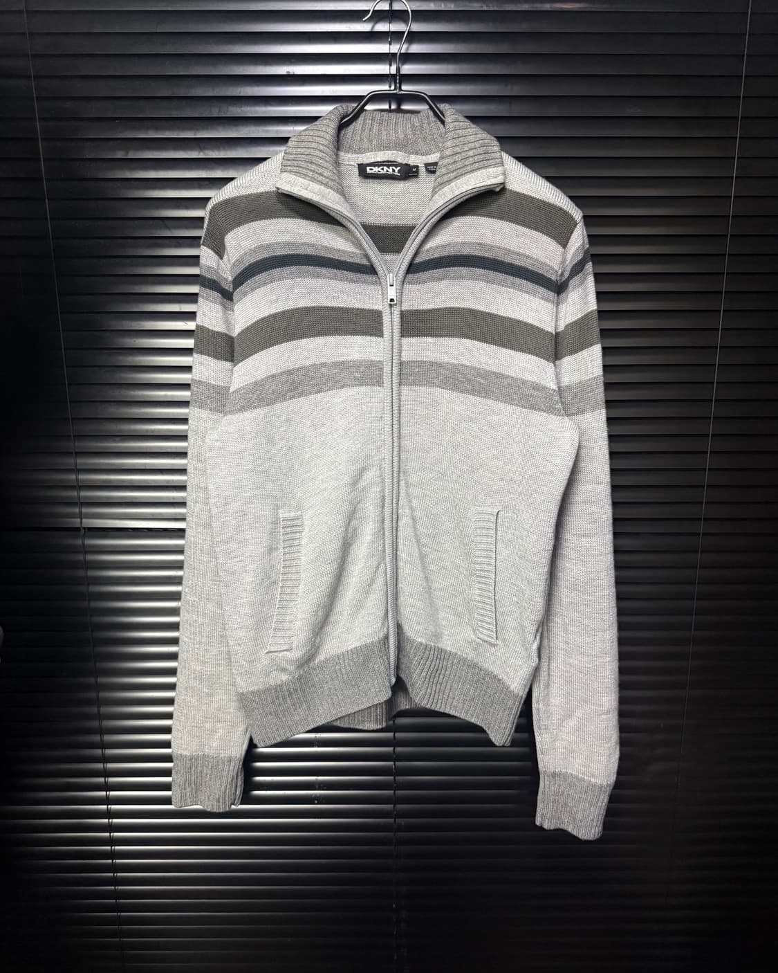 DKNY 도나카란 스트라이프 메리노 울 니트 집업 M 95 뉴욕 미니멀 상품이미지2