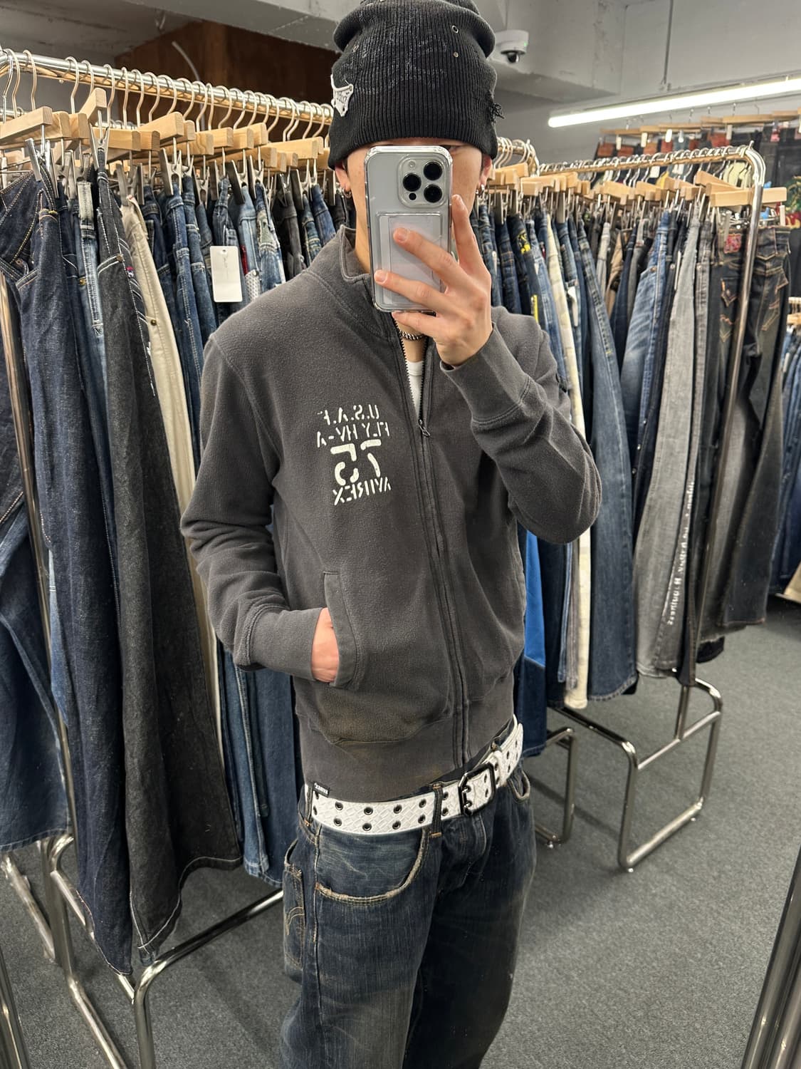 M) 아비렉스 스웻 집업 저지 차콜  상품이미지1