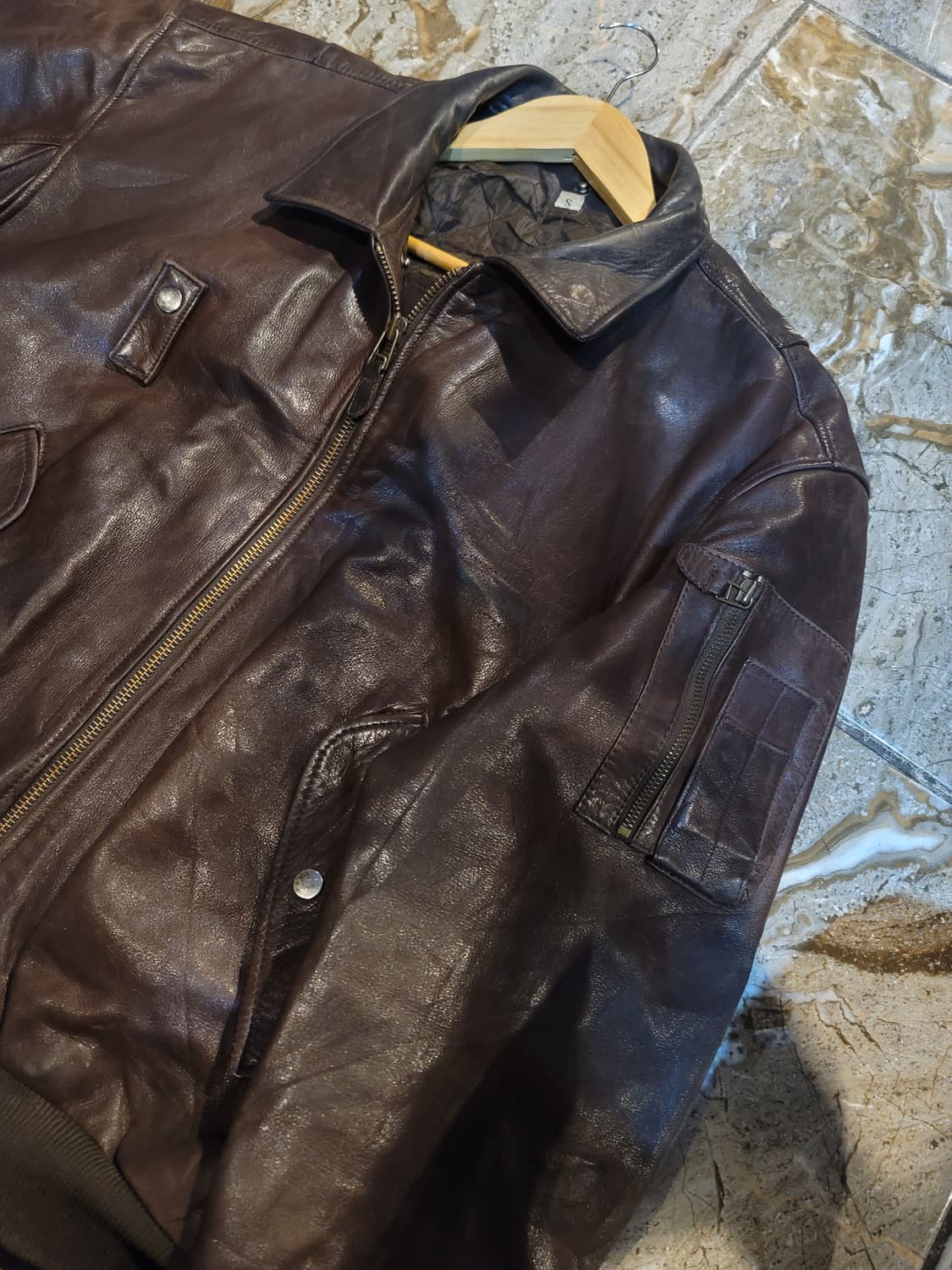 USA 빈티지 MA-1 마원 가죽 봄버자켓 (다크브라운) 상품이미지3