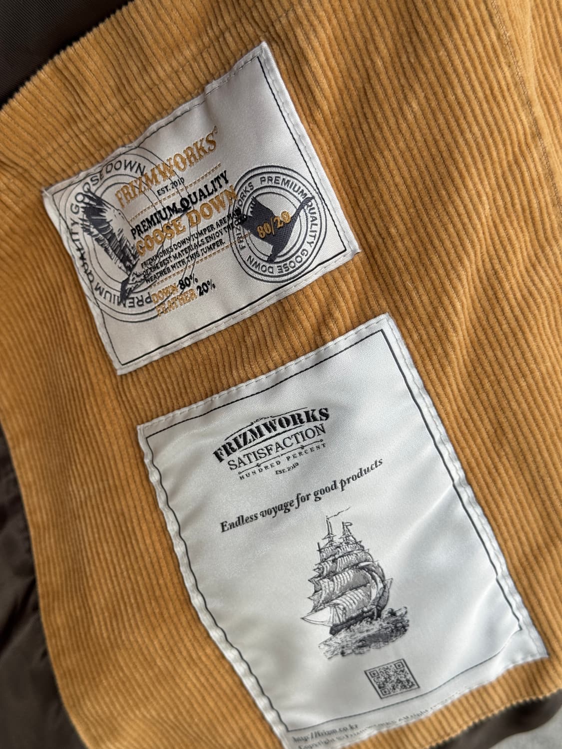 프리즘웍스 코듀로이 구스다운 패딩점퍼 L 상품이미지5