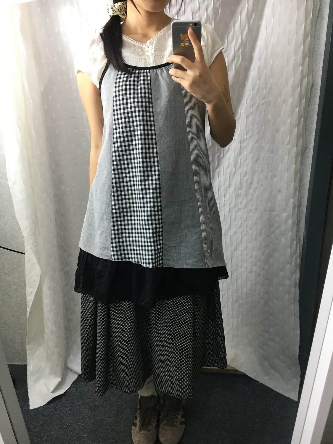블랙 그레이 체크 슬리브리스 상품이미지4