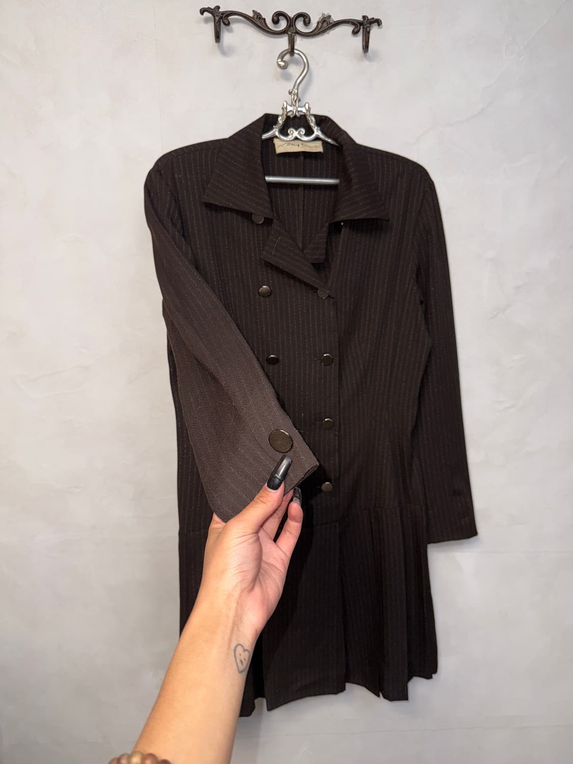 Brown double button stripe pleats ops 상품이미지2