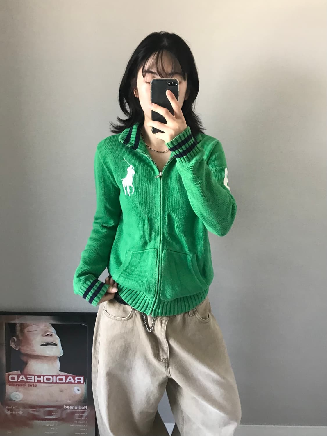 폴로 랄프로렌 빅포니로고 그린 니트 집업 상품이미지1