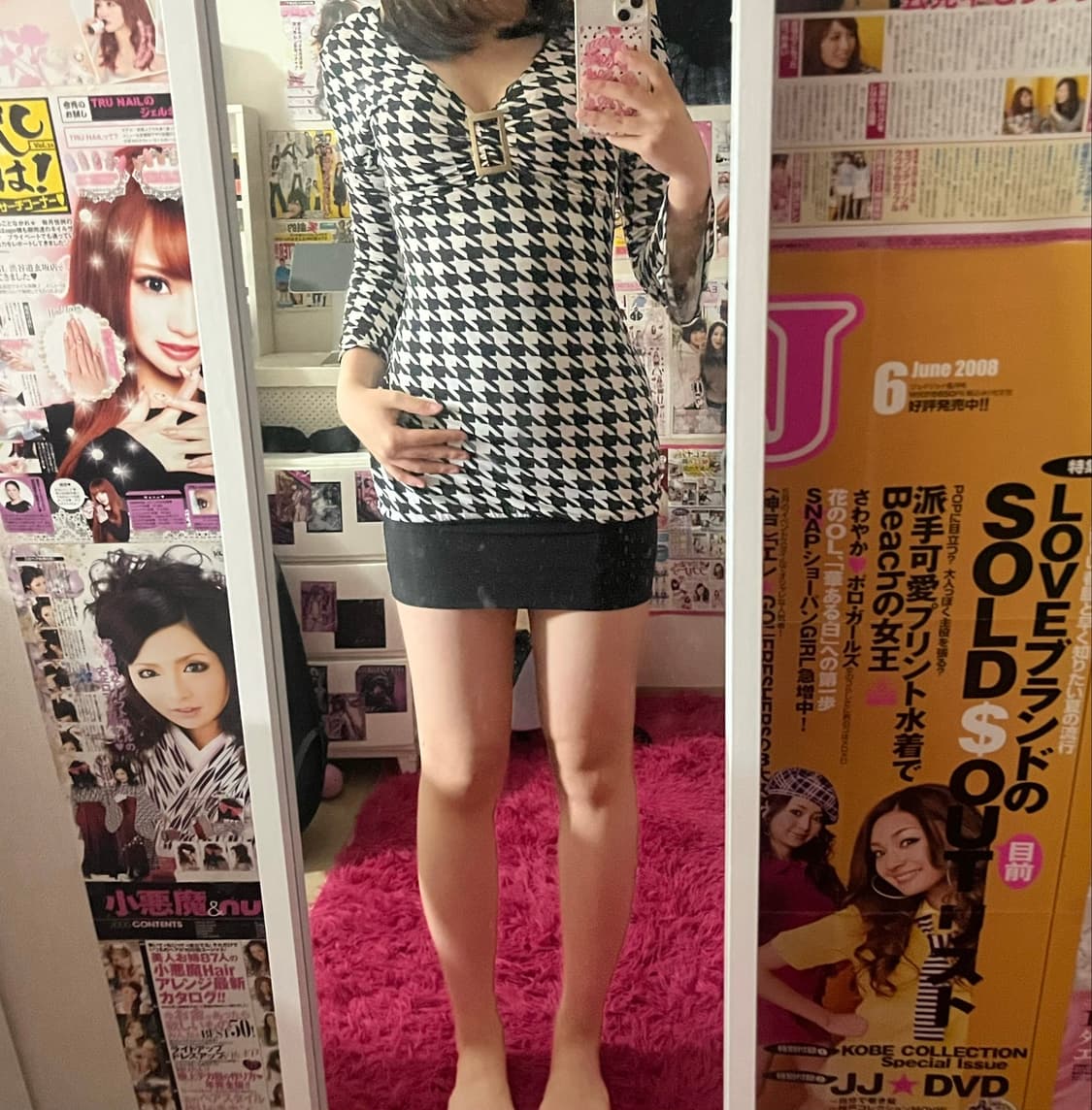 갸루 하운드투스 체크 백 레이스 미니 원피스 상품이미지3