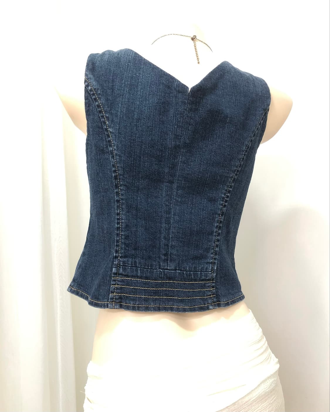 gold button asymmetrical zip denim vest 상품이미지5