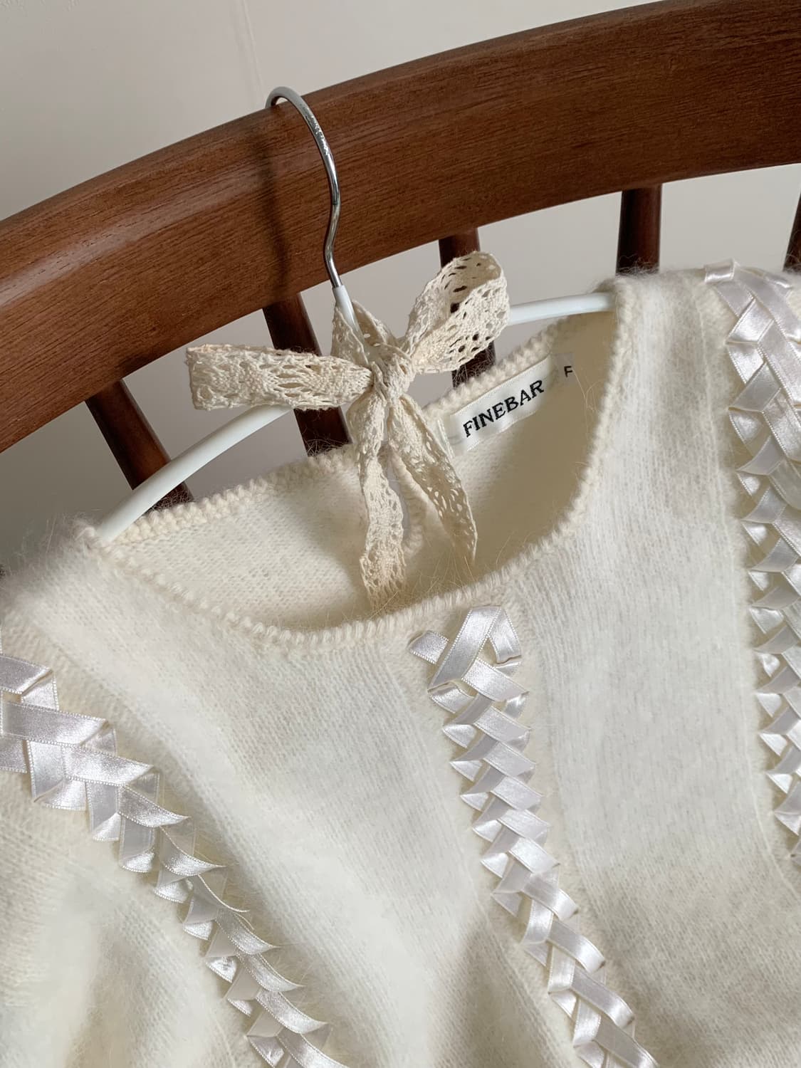 울 90 아이보리 리본 니트 상품이미지4