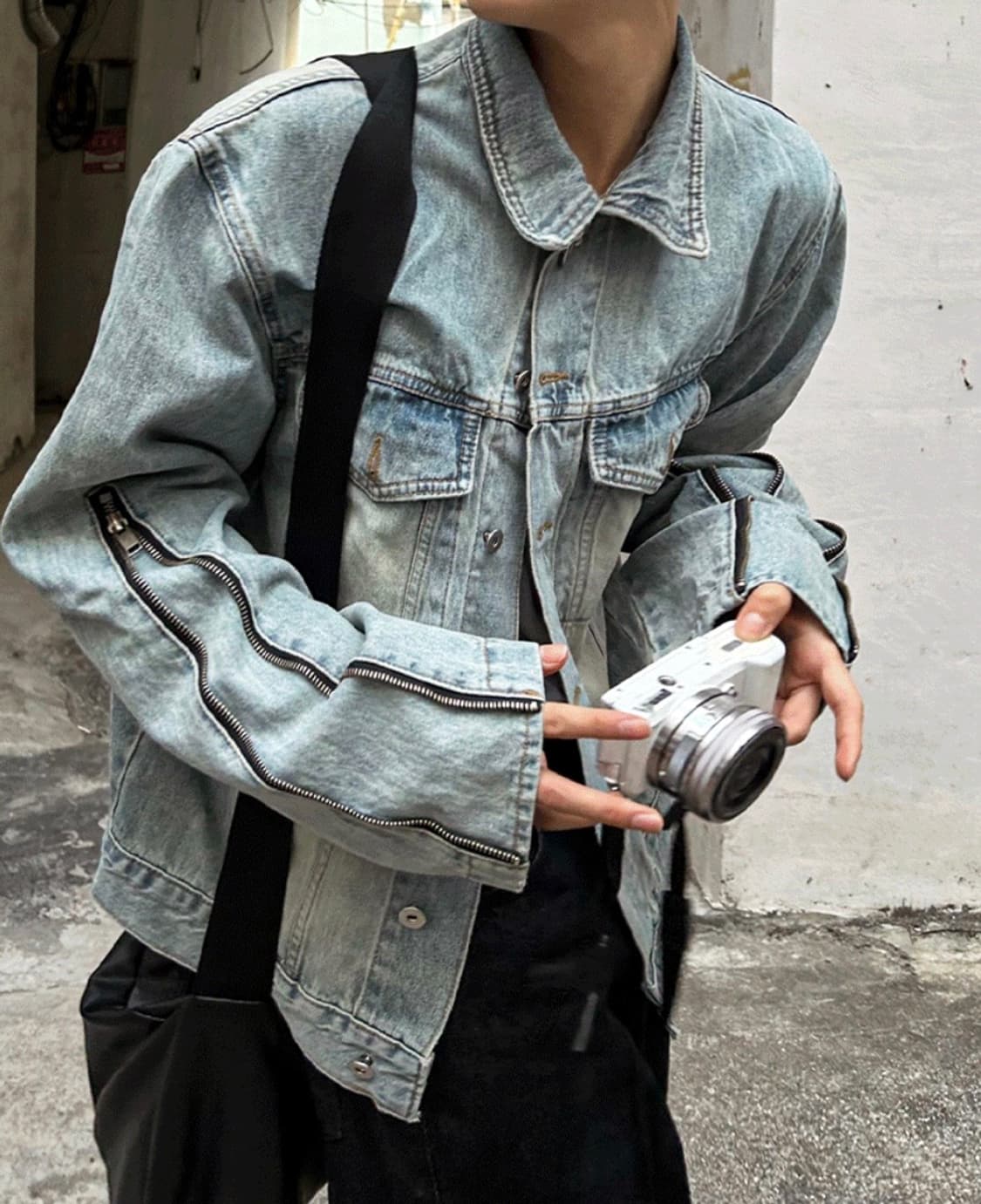 사이드지퍼 크롭 데님자켓 트러커 상품이미지1