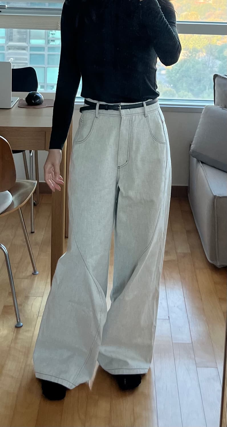 에핑글러 와이드 데님팬츠 S 화이트 그레이 상품이미지1