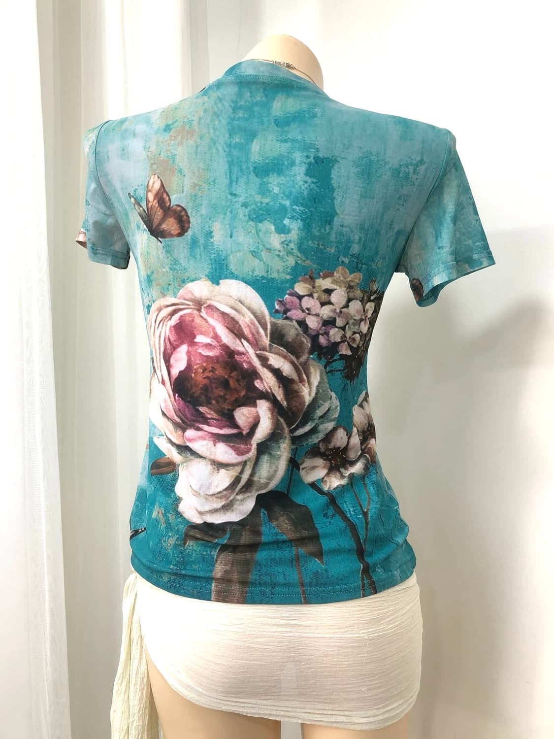 watercolor floral pattern deep mint top  상품이미지4