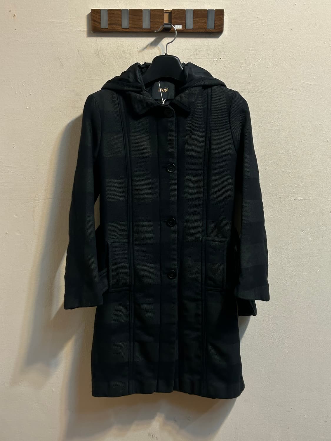 마쥬 후드 패턴 미디 코트 상품이미지1