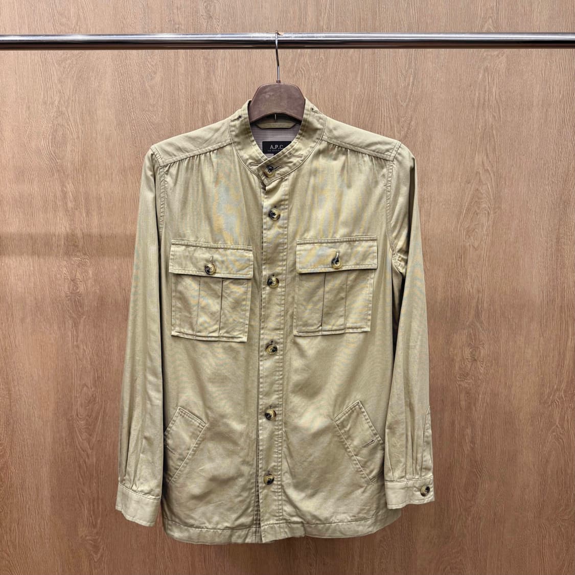 아페쎄 차이나넥 셔츠 자켓 코튼 버튼 포켓 디테일 베이지 상품이미지2