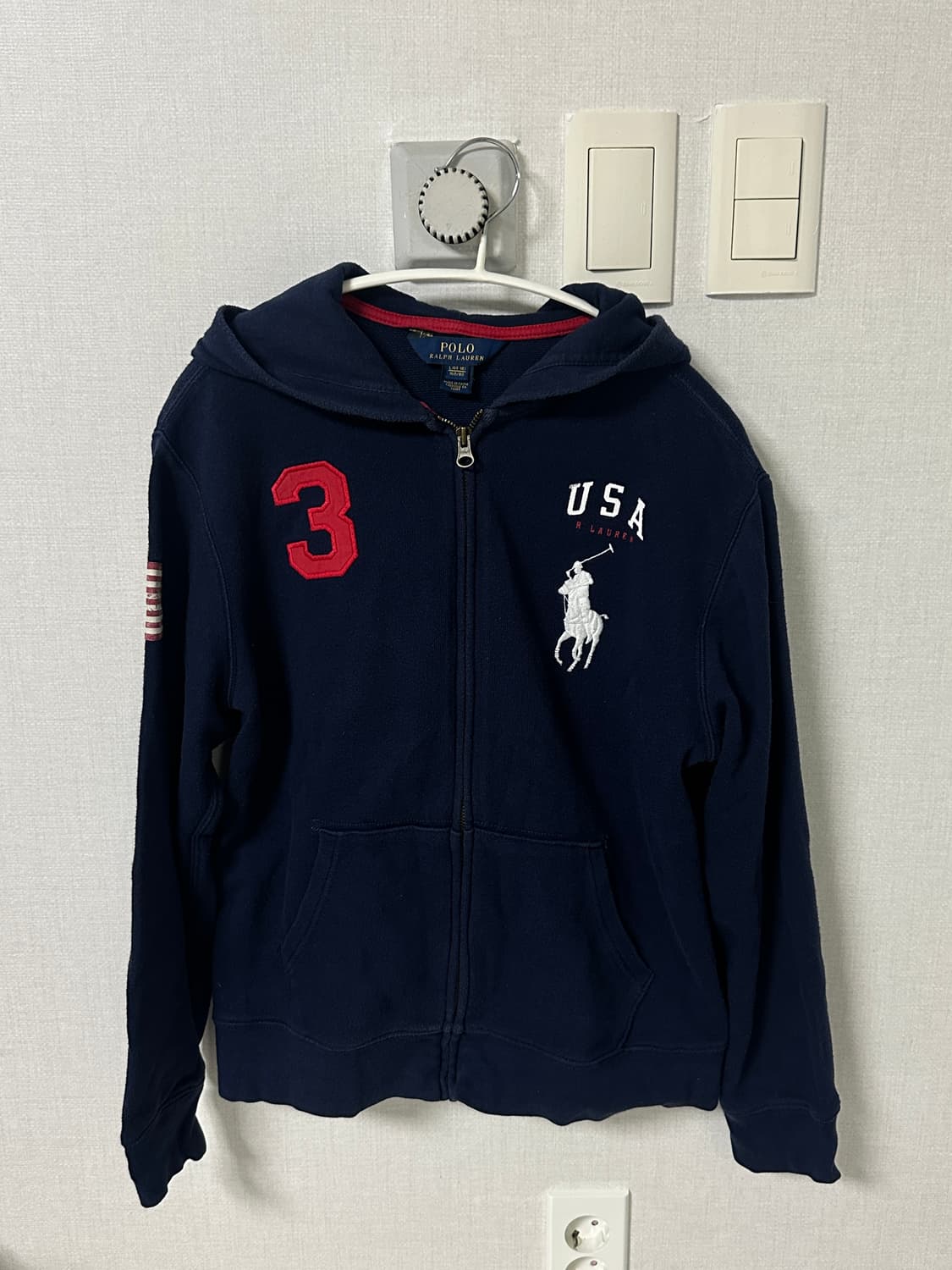 🖤빅포니 성조기 후드집업 네이비 세미딱붙핏🥹 상품이미지1