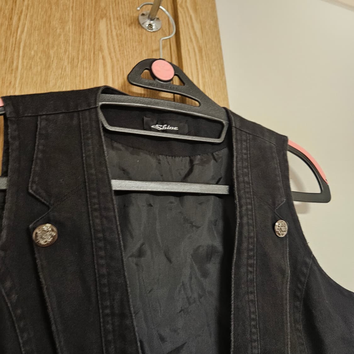빈티지 Shine 블랙 단추 검정 여성 조끼 베스트 상품이미지5