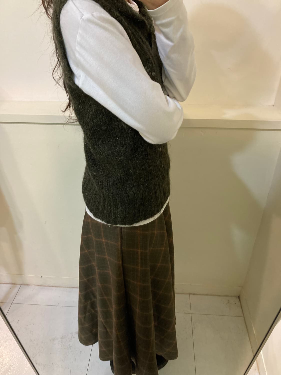 울 브라운 체크 롱스커트 상품이미지10