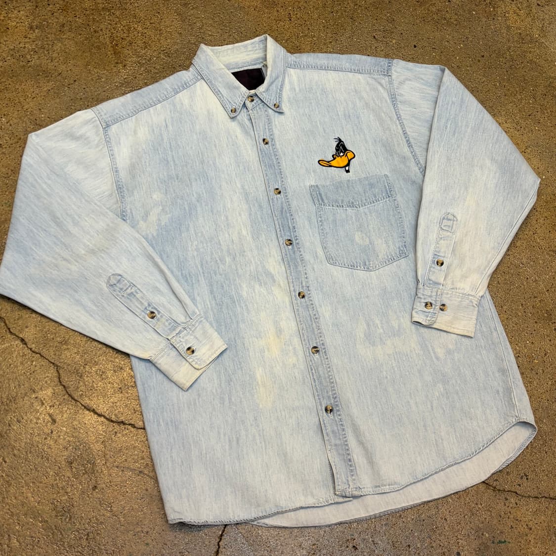 90s 미국 빈티지 루니툰즈 대피덕 연청 청남방 데님셔츠 상품이미지5