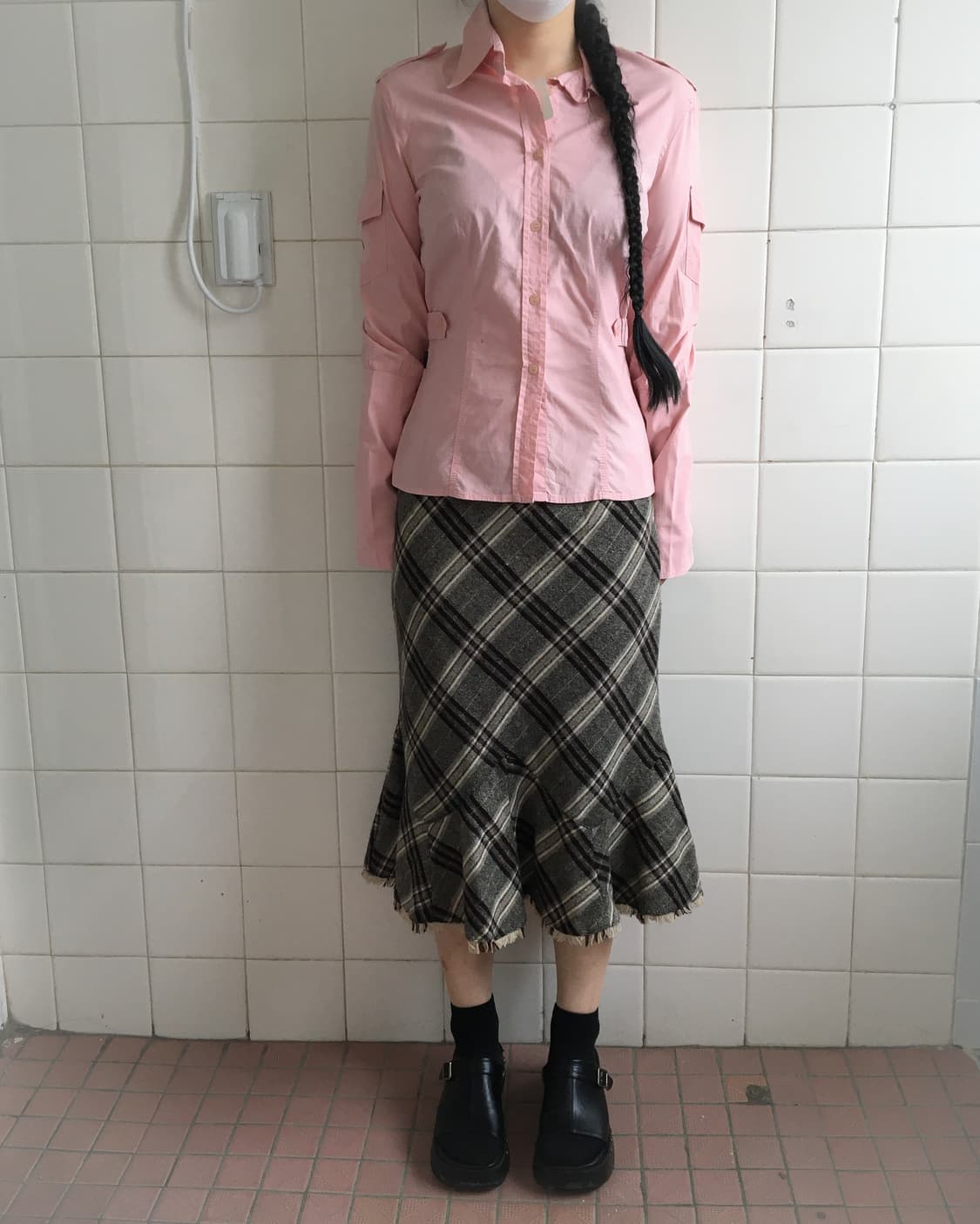 Check pattern woolen skirt 상품이미지5