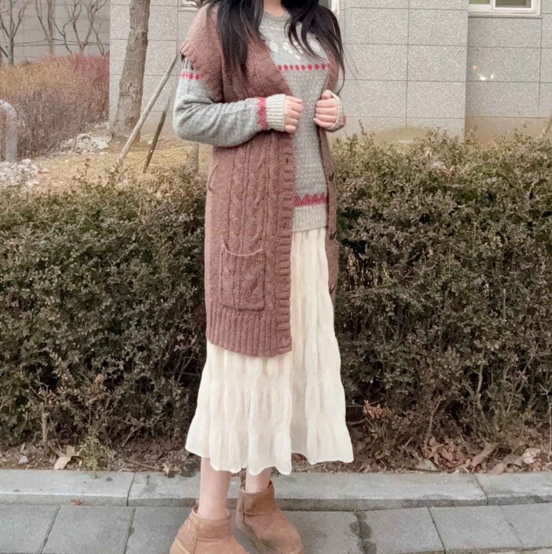 코코모리 일본 모리걸 핀터깔 코위찬 니트 물결 스커트 레이어드 코디세트 상품이미지3