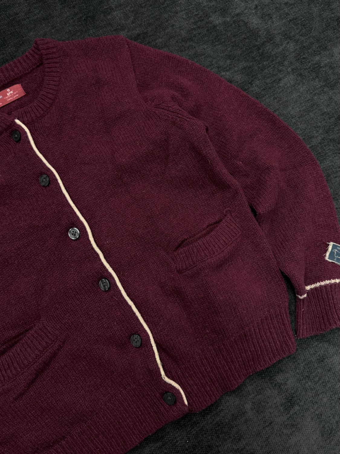 빈티지 버건디 파이핑 울 가디건  상품이미지2