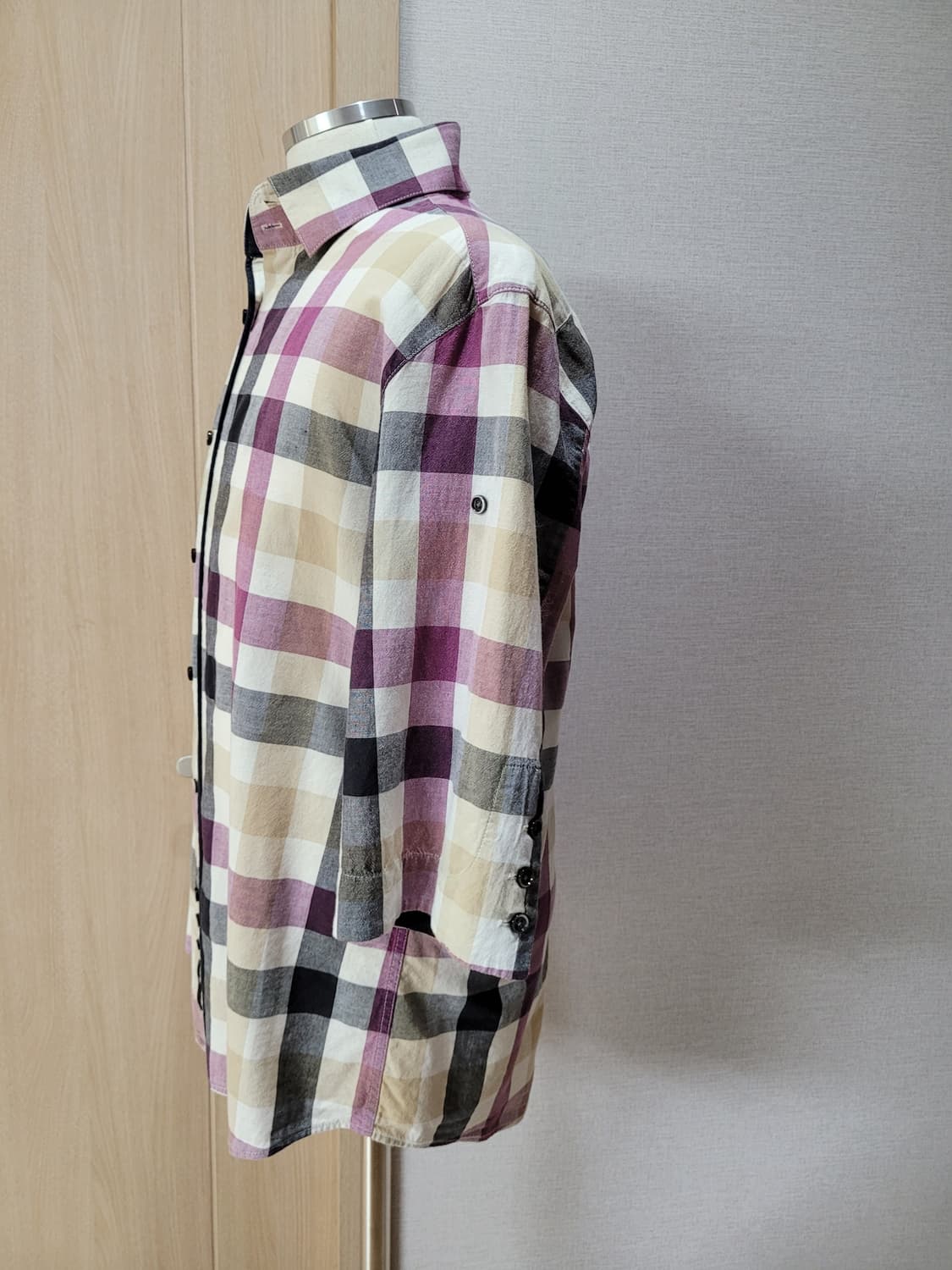 지이크 SIEG 남자 마혼방 7부 체크 셔츠 105 퍼플  상품이미지5