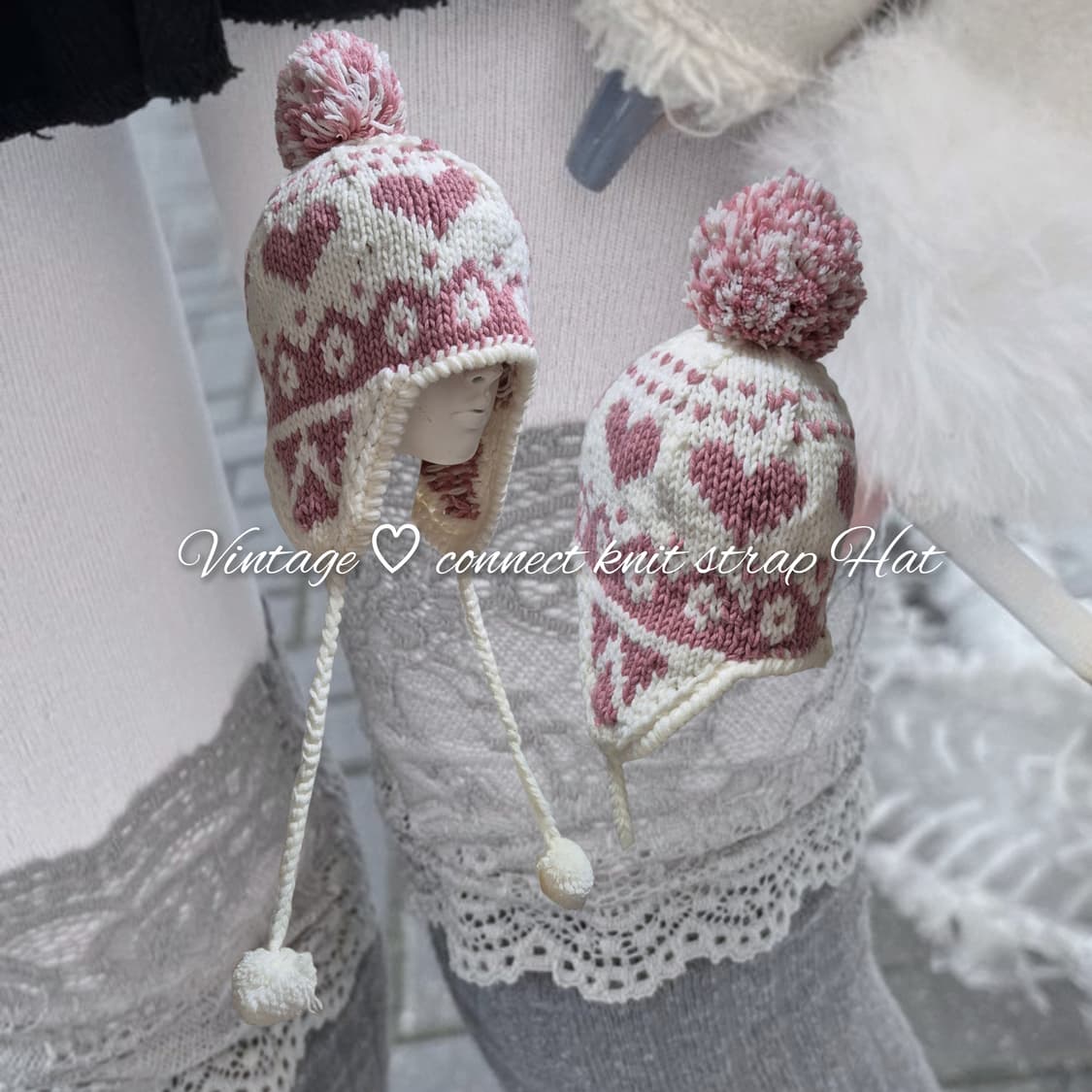 Vintage ♡ connect knit strap Hat 상품이미지1