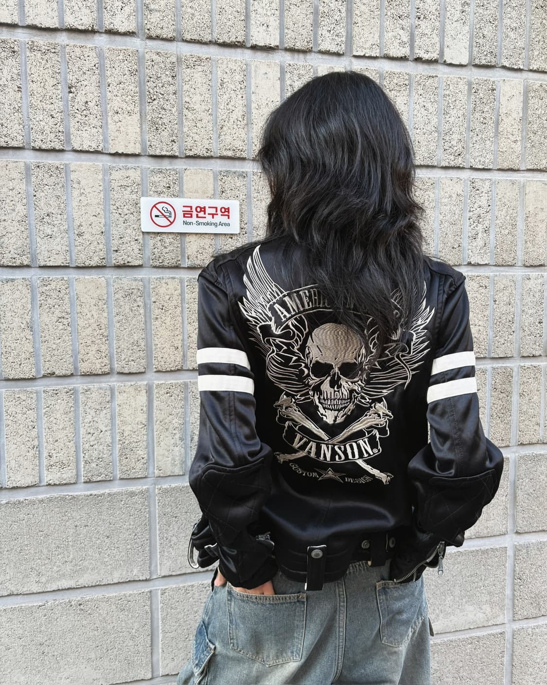 밴슨 스컬 패치 바이커자켓 상품이미지2