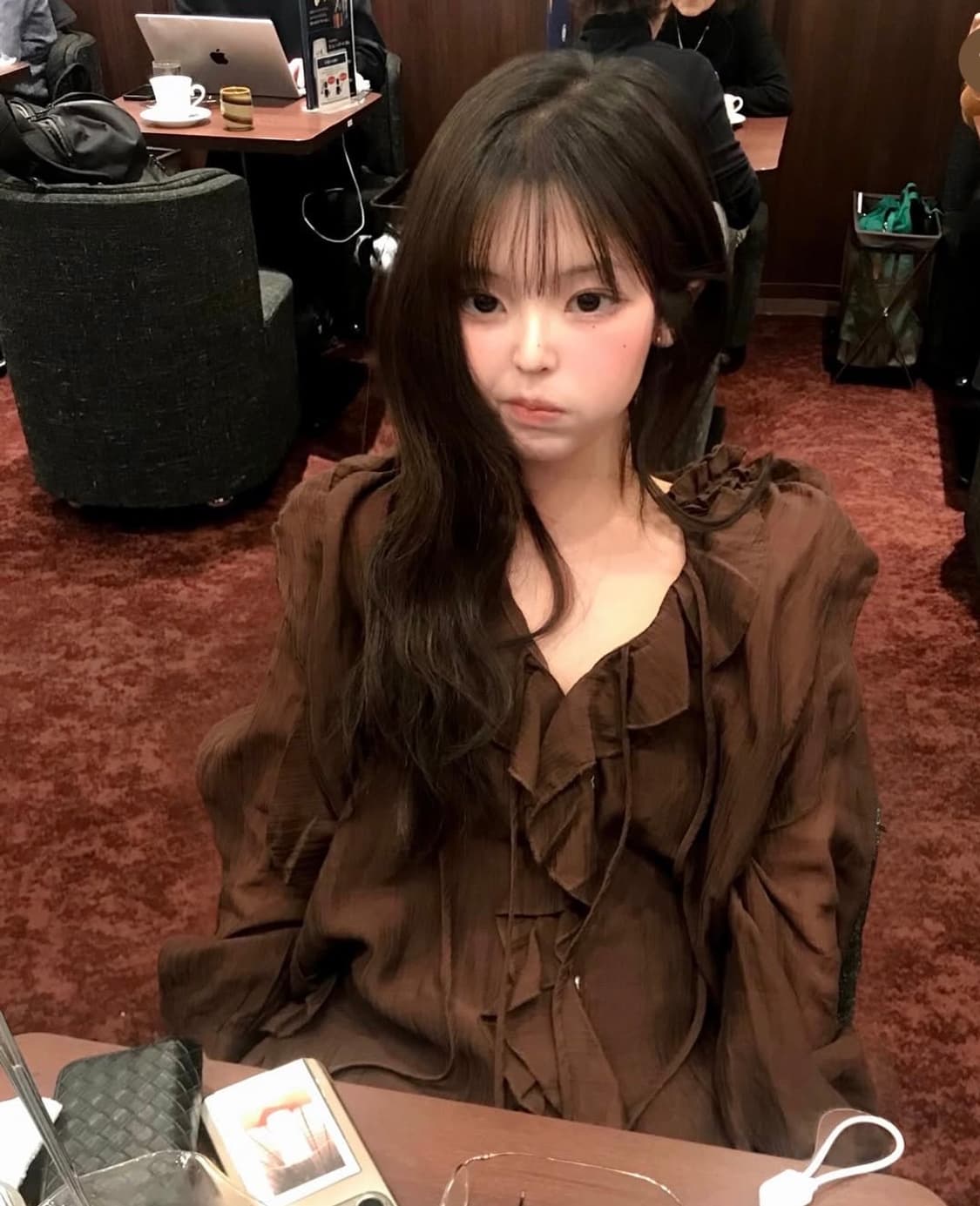 빈티지 시크윈 라떼 로맨틱 러플 프릴 시어 블라우스 브라운 빈티지 상품이미지1