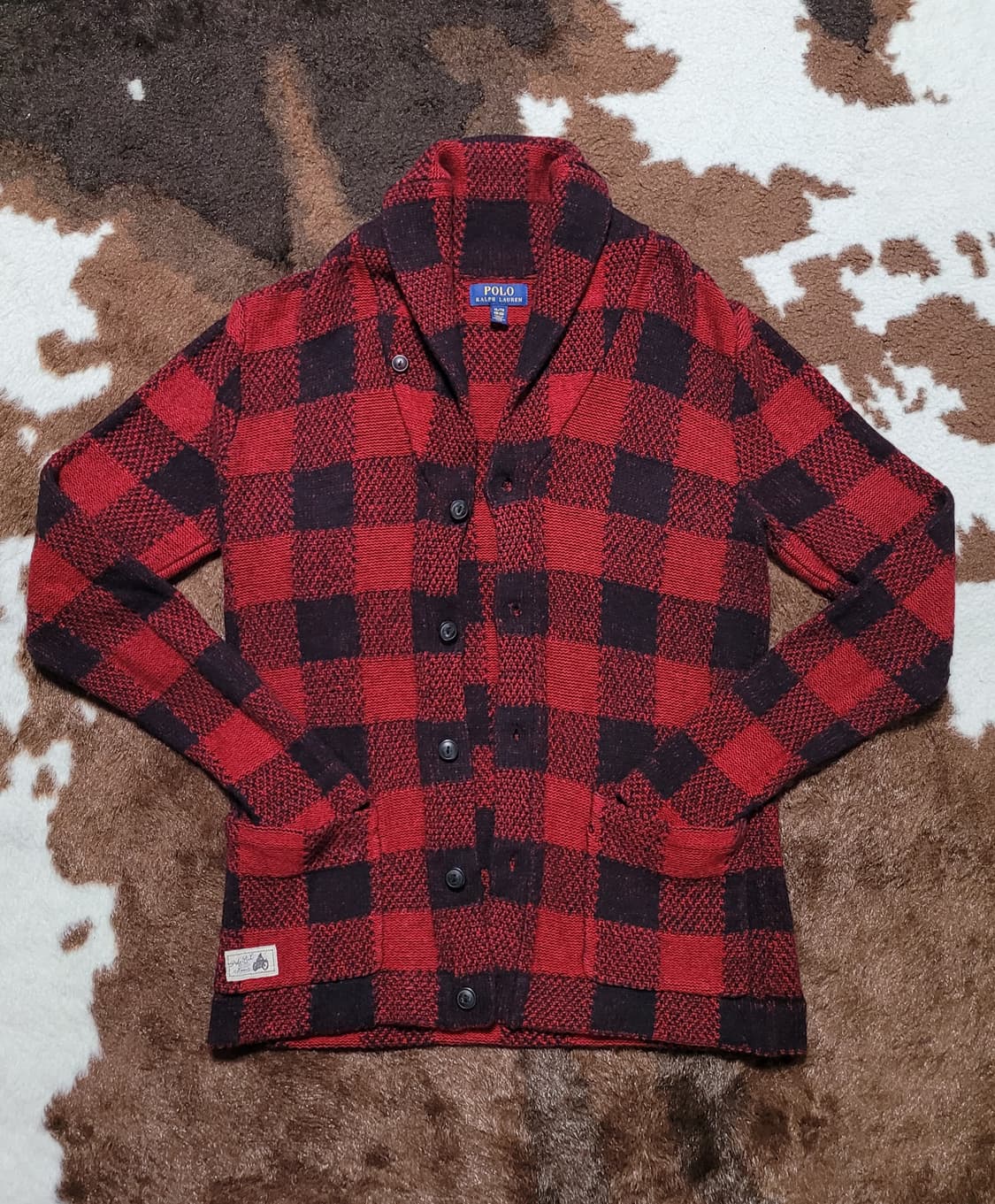 폴로 랄프로렌 레드&블랙 체크 가디건(M) 상품이미지1