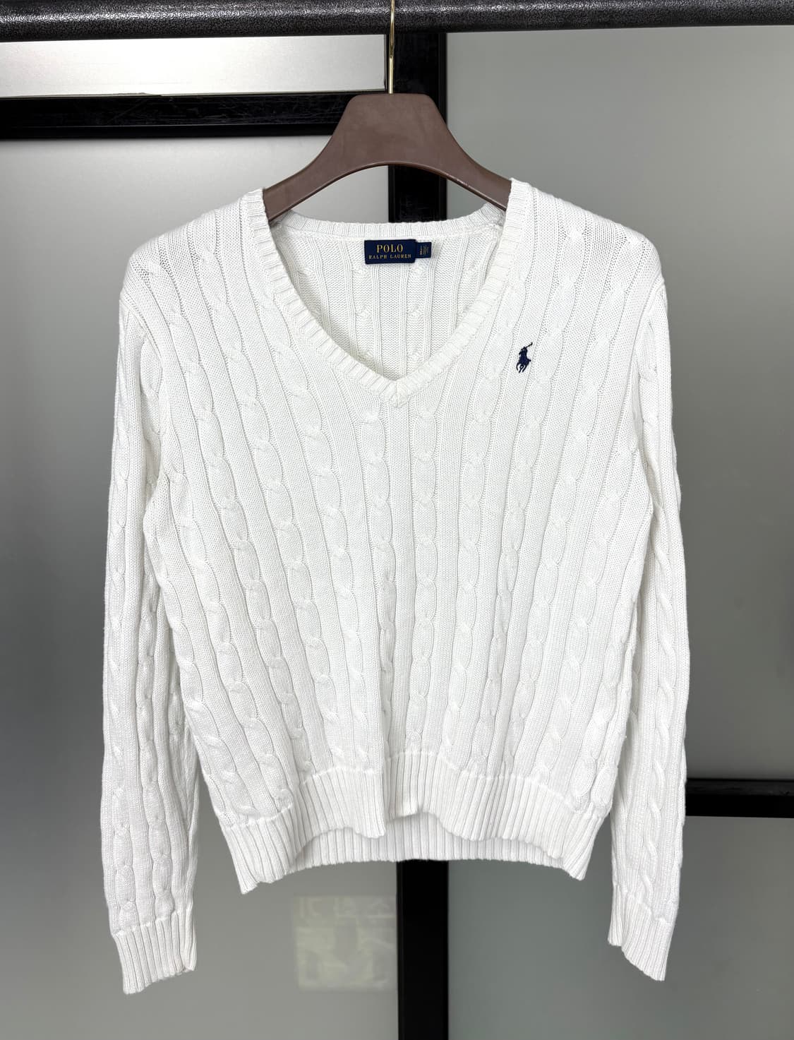 [2XL]POLO 폴로 화이트 브이넥 꽈배기 니트 상품이미지1