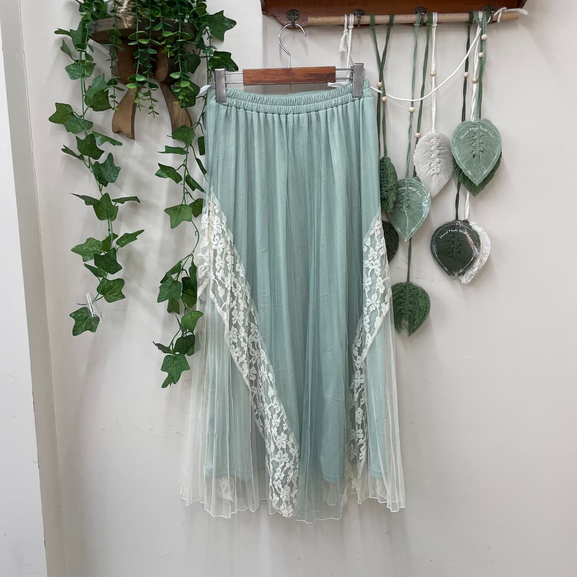 쉬폰 풀밴딩 민트 레이스 샤 롱 스커트 상품이미지5