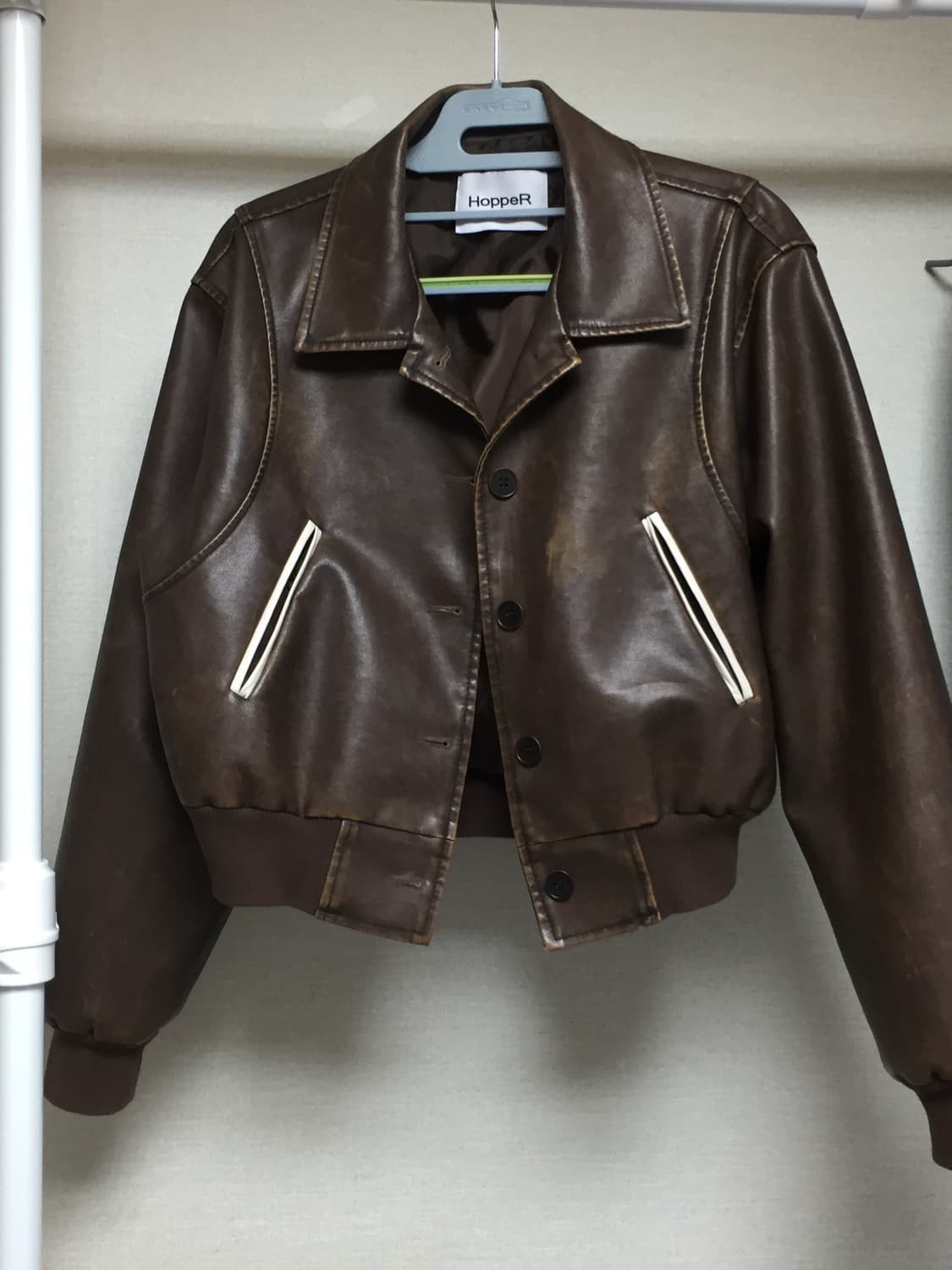 빈티지 워싱 브라운 레더 봄버 자켓 상품이미지1