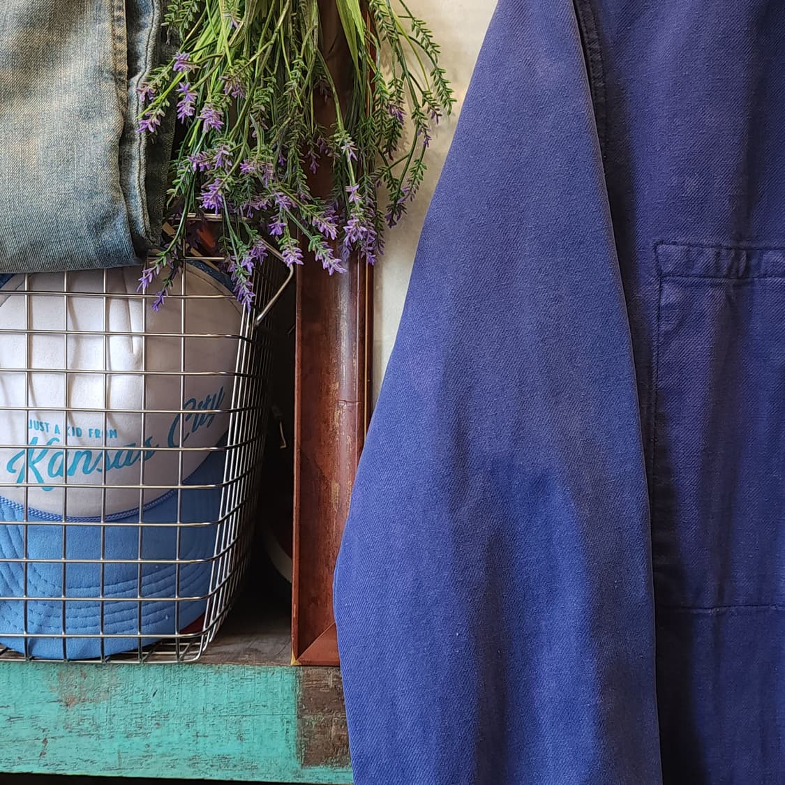 60s 프렌치 워크자켓 프렌치자켓 페이딩 블루 44 상품이미지5