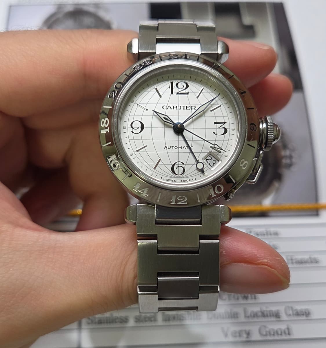 레어] 까르띠에 파샤 GMT 지구본다이얼 실버판 36mm 브레이슬릿 ve 상품이미지2