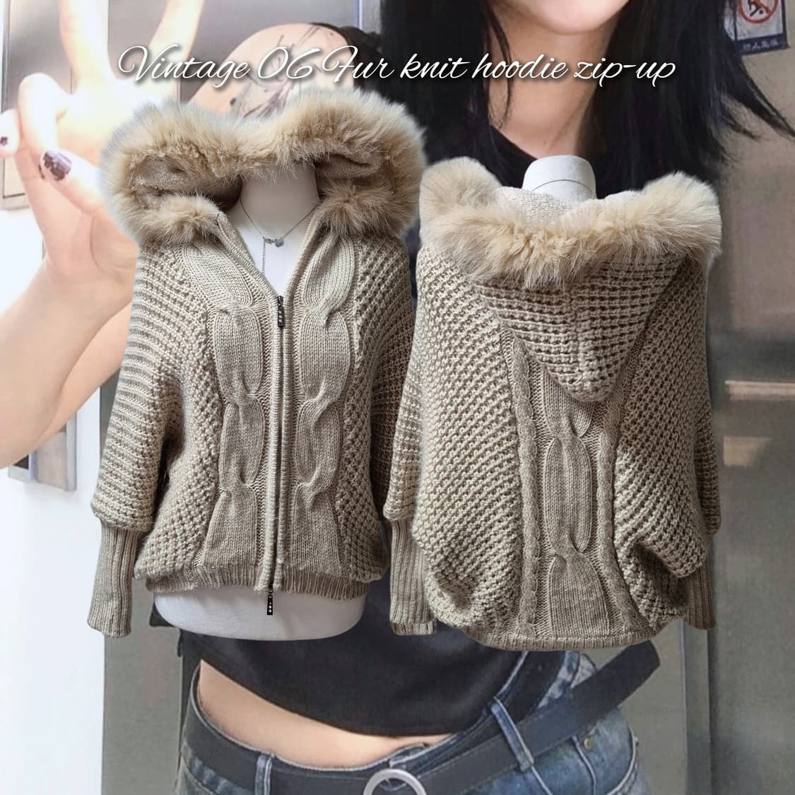 Vintage 06 Fur knit hoodie zip-up 상품이미지1
