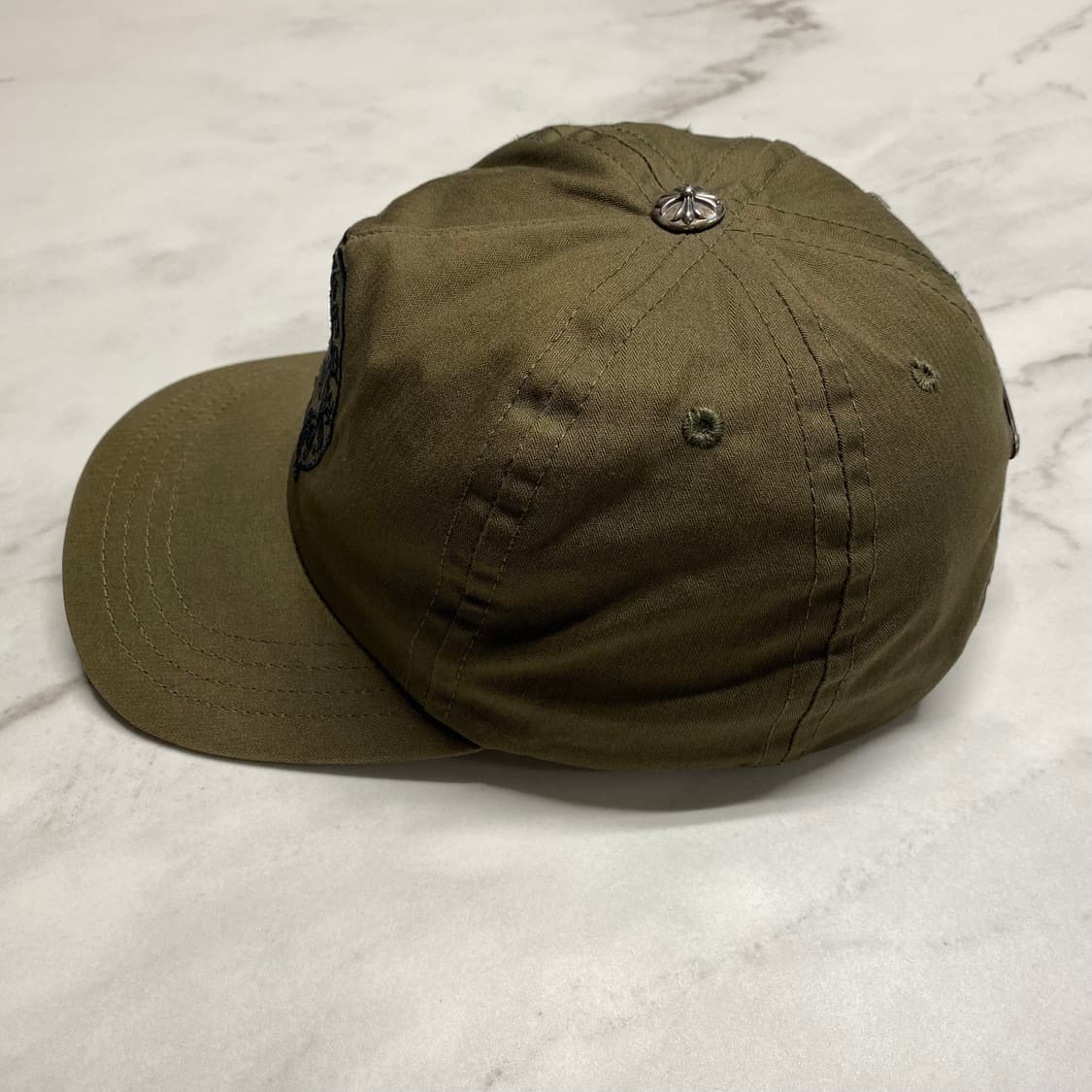 레어) 크롬하츠 홀스슈 말발굽 자수 레더 스트랩 데님 캡 카키 Vic 상품이미지5