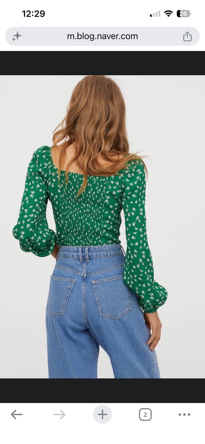 h&m 잔꽃 퍼프 하트넥 탑 상품이미지2