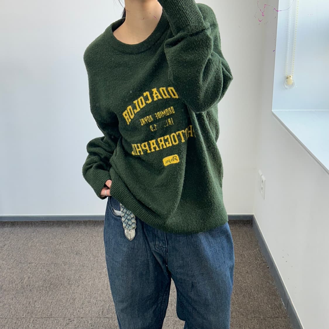 Kodak 코닥 옐로우 레터링 다크 그린 니트 상품이미지2