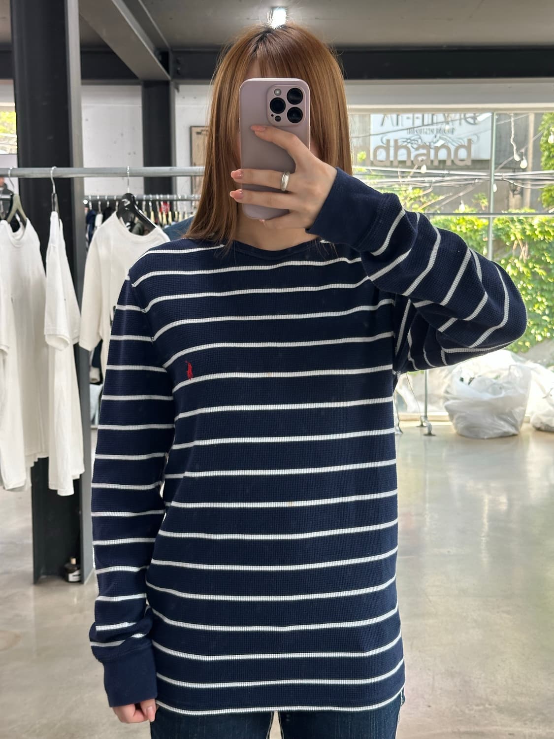 폴로 스트라이프 와플 롱슬리브 네이비 상품이미지1