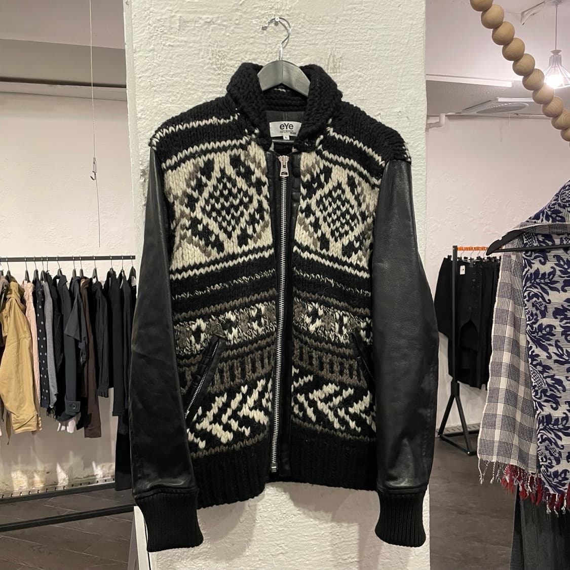 준야와타나베 맨 니트 레더 바시티 자켓 상품이미지1