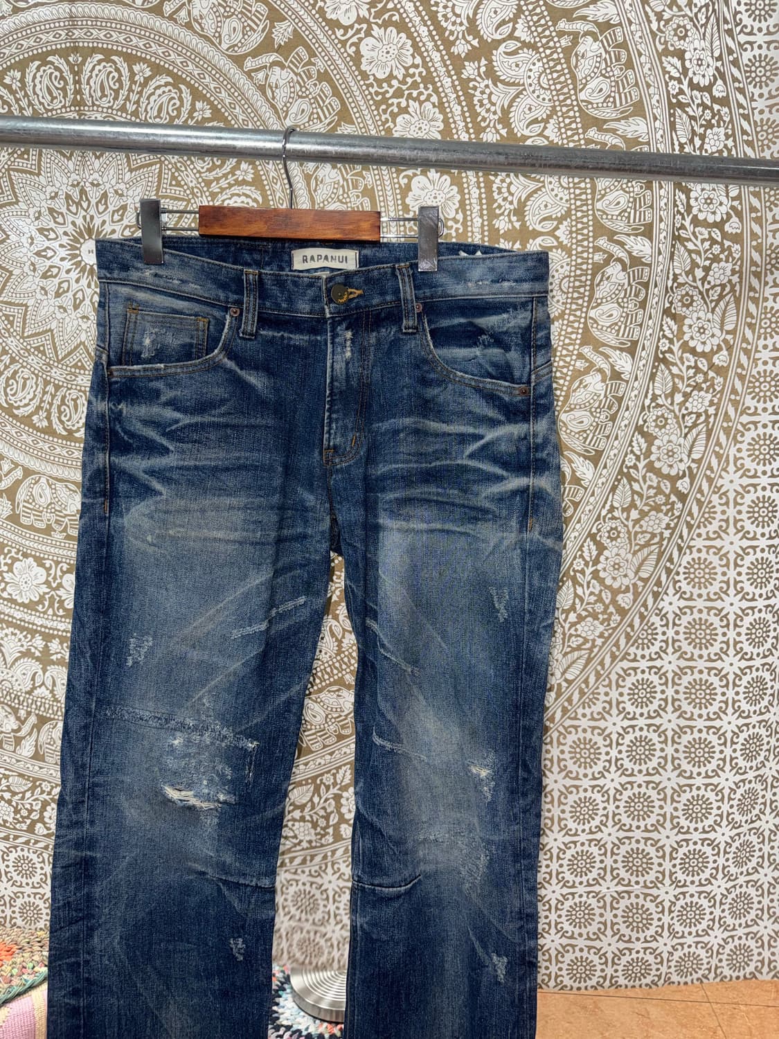 빈티지 패치워크 포켓 워싱 디스트로이드진  상품이미지4