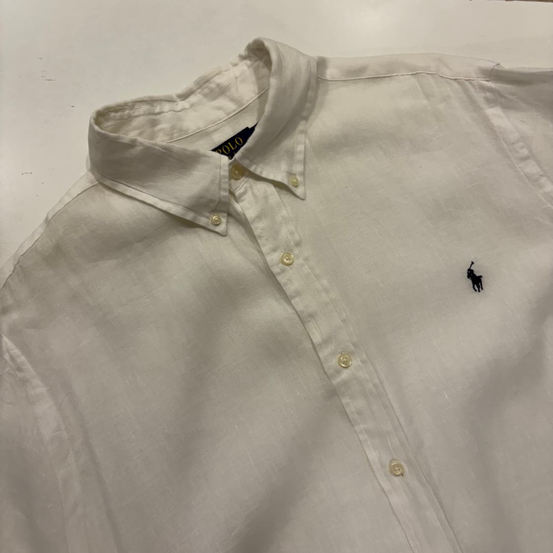 [2XL] 폴로 랄프로렌 클래식핏 큐알 반팔 린넨 셔츠 화이트 E16 상품이미지3