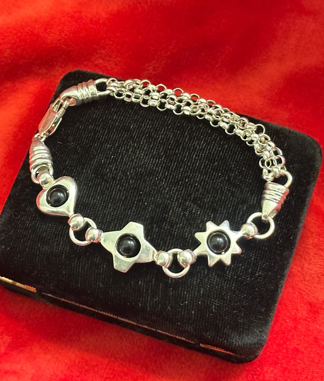 Vintage 925Silver Onyx Sun Cross Heart B 상품이미지1