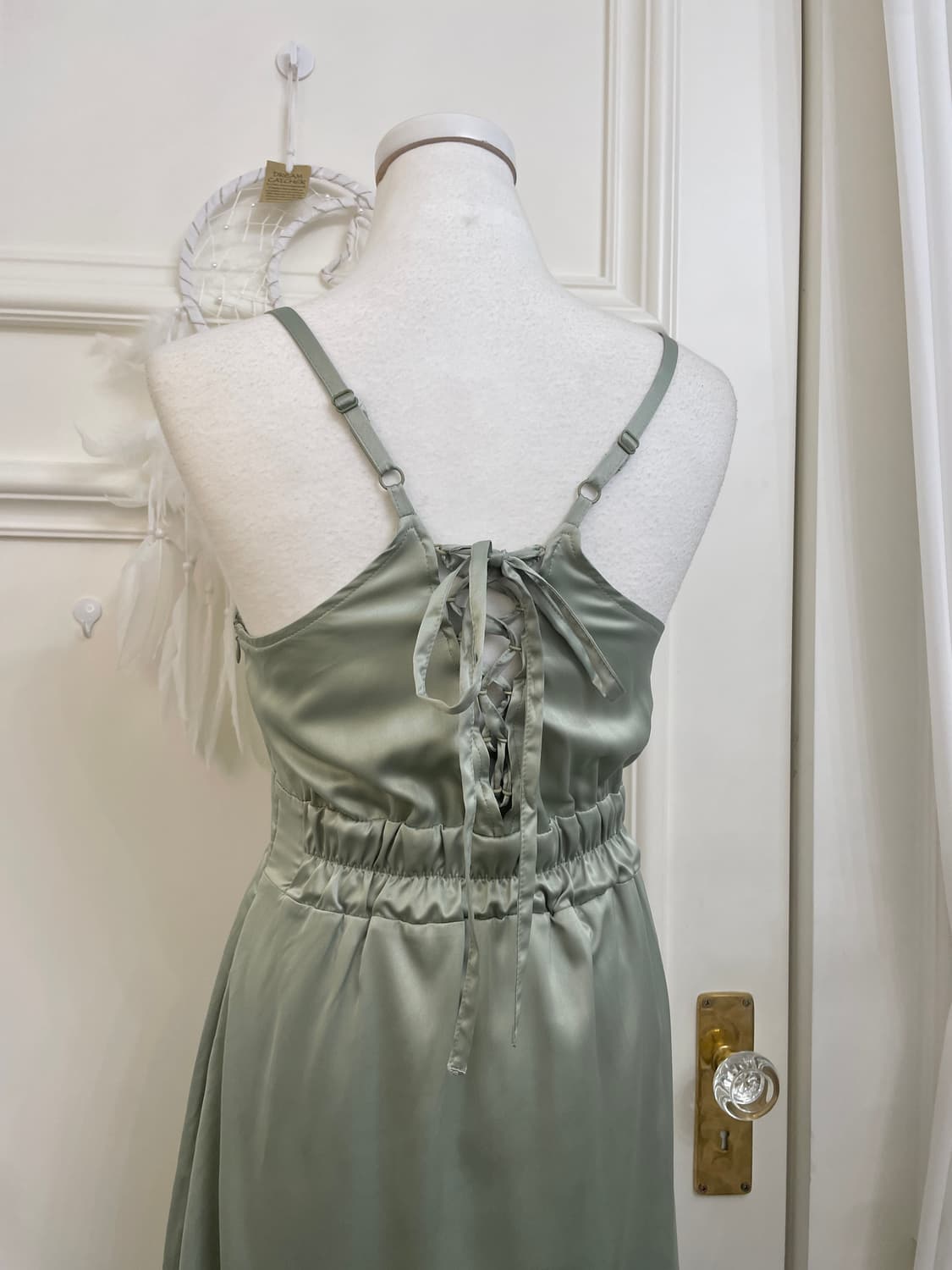 dark green satin lace slip opc(size-M) 상품이미지4