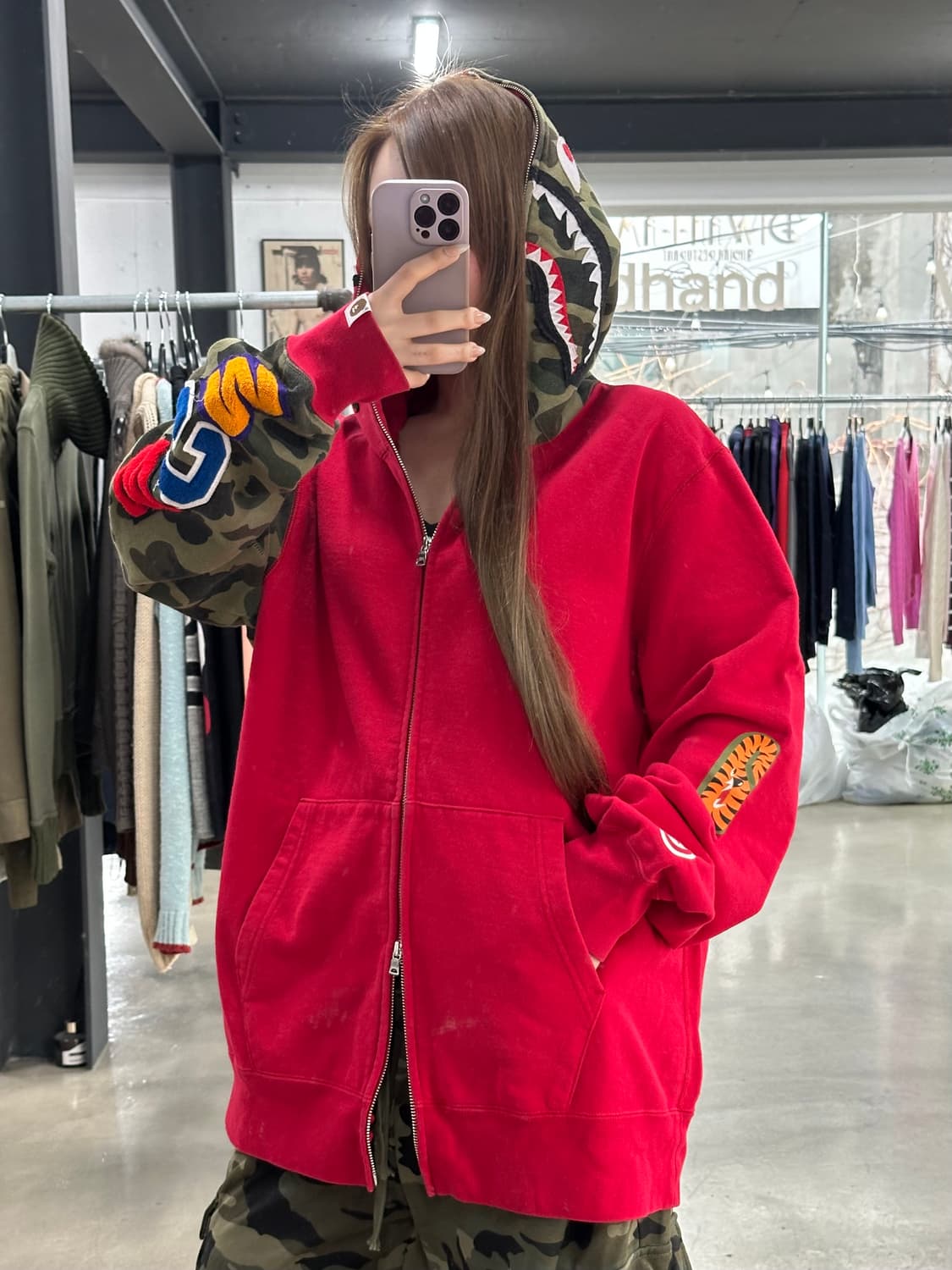 베이프 1st 카모 샤크 레드카모 풀 후드집업 상품이미지1